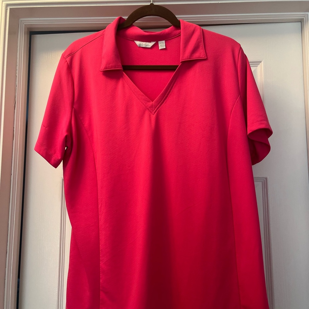 Lady Hagen Women's V-Neck Polo Top - Bright Pink